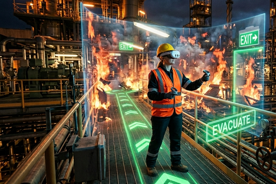 VR Safety Training — Industrial Workers with VR Headsets